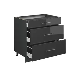 Vicco Meuble cuisine Anthracite Haute brillance 80cm avec 3 tiroirs, sans PT