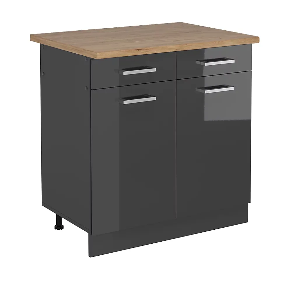Vicco Meuble cuisine Anthracite Haute brillance 80cm , PT Chêne