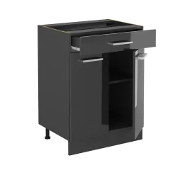 Vicco Meuble cuisine Anthracite Haute brillance 60cm avec tiroir, sans PT