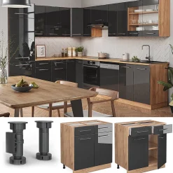 Vicco Meuble cuisine Anthracite Haute brillance 80cm avec tiroir, sans PT