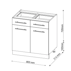 Vicco Meuble cuisine Anthracite Haute brillance 80cm avec tiroir, sans PT