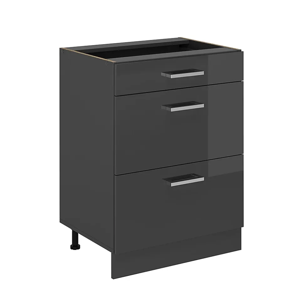 Vicco Meuble cuisine Anthracite Haute brillance 60cm avec tiroirs, sans PT