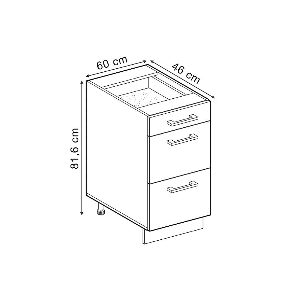 Vicco Meuble cuisine Anthracite Haute brillance 60cm avec tiroirs, sans PT