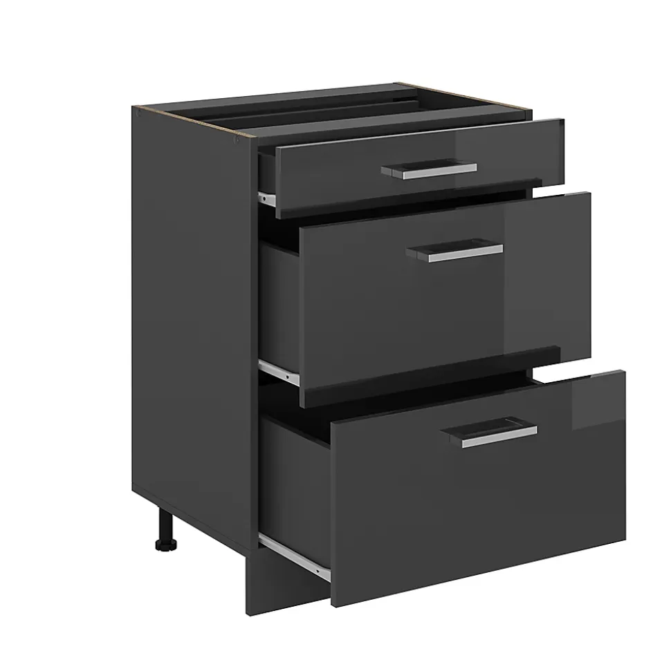 Vicco Meuble cuisine Anthracite Haute brillance 60cm avec tiroirs, sans PT