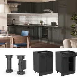 Vicco Meuble cuisine Anthracite campagne 60cm avec tiroir, sans PT
