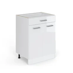 Vicco Meuble cuisine Blanc Haute brillance 60cm avec tiroir, sans PT
