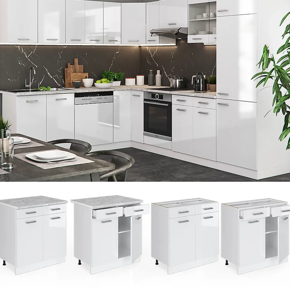 Vicco Meuble cuisine Blanc Haute brillance 80cm sans PT