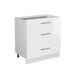 Vicco Meuble cuisine Blanc Haute brillance 80cm avec 3 tiroirs, sans PT
