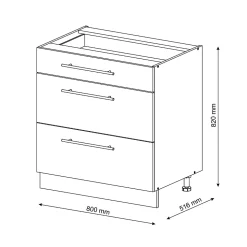 Vicco Meuble cuisine Blanc Haute brillance 80cm avec 3 tiroirs, sans PT