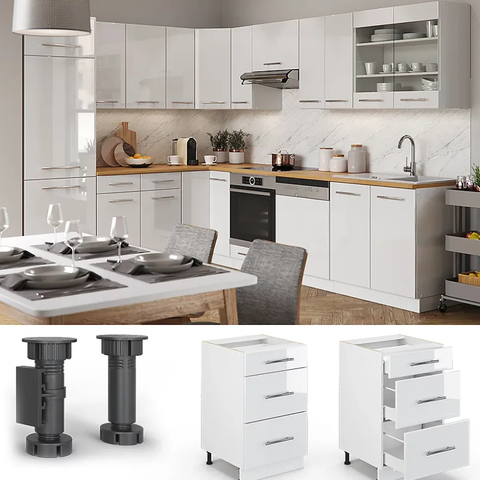 Vicco Meuble cuisine Blanc Haute brillance 50cm sans PT