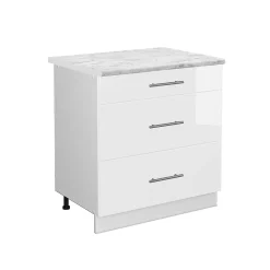 Vicco Meuble cuisine Blanc Haute brillance 80cm avec 3 tiroirs, PT Marbre