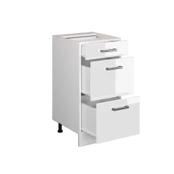 Vicco Meuble cuisine Blanc Haute brillance 40cm avec tiroirs, sans PT