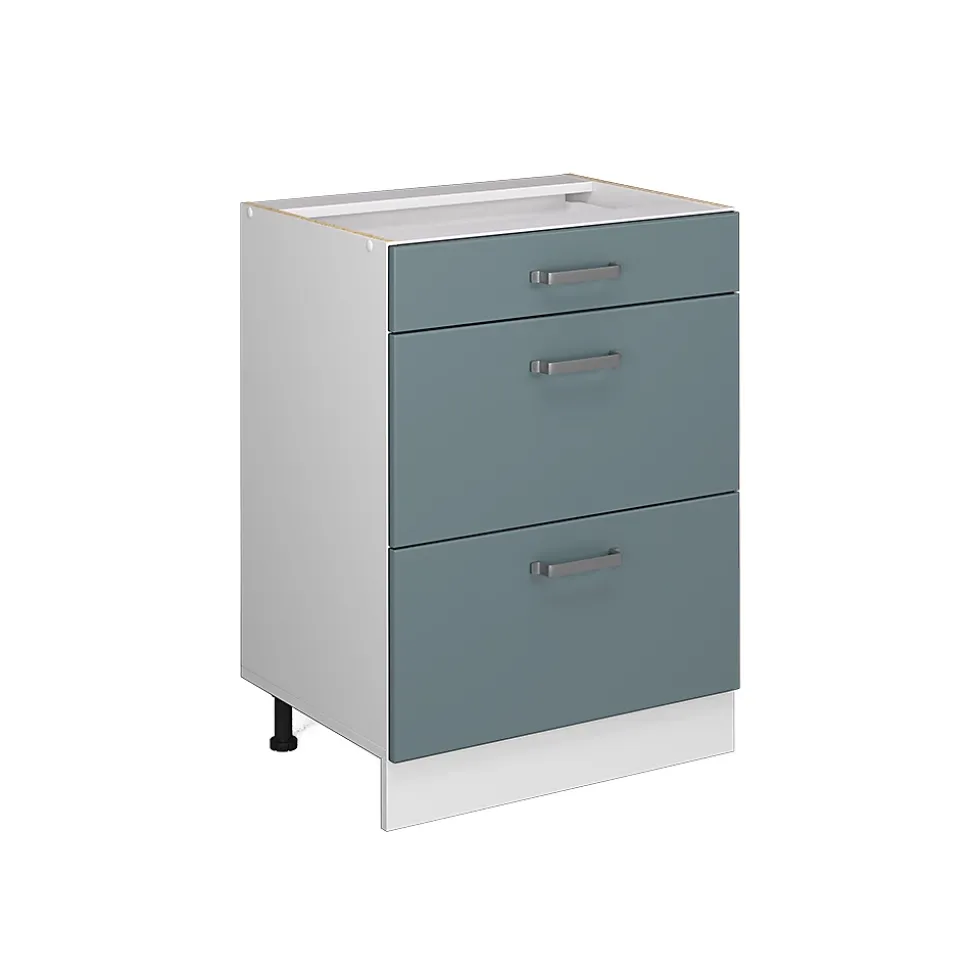 Vicco Meuble cuisine Bleu-gris 60cm avec tiroirs, sans PT