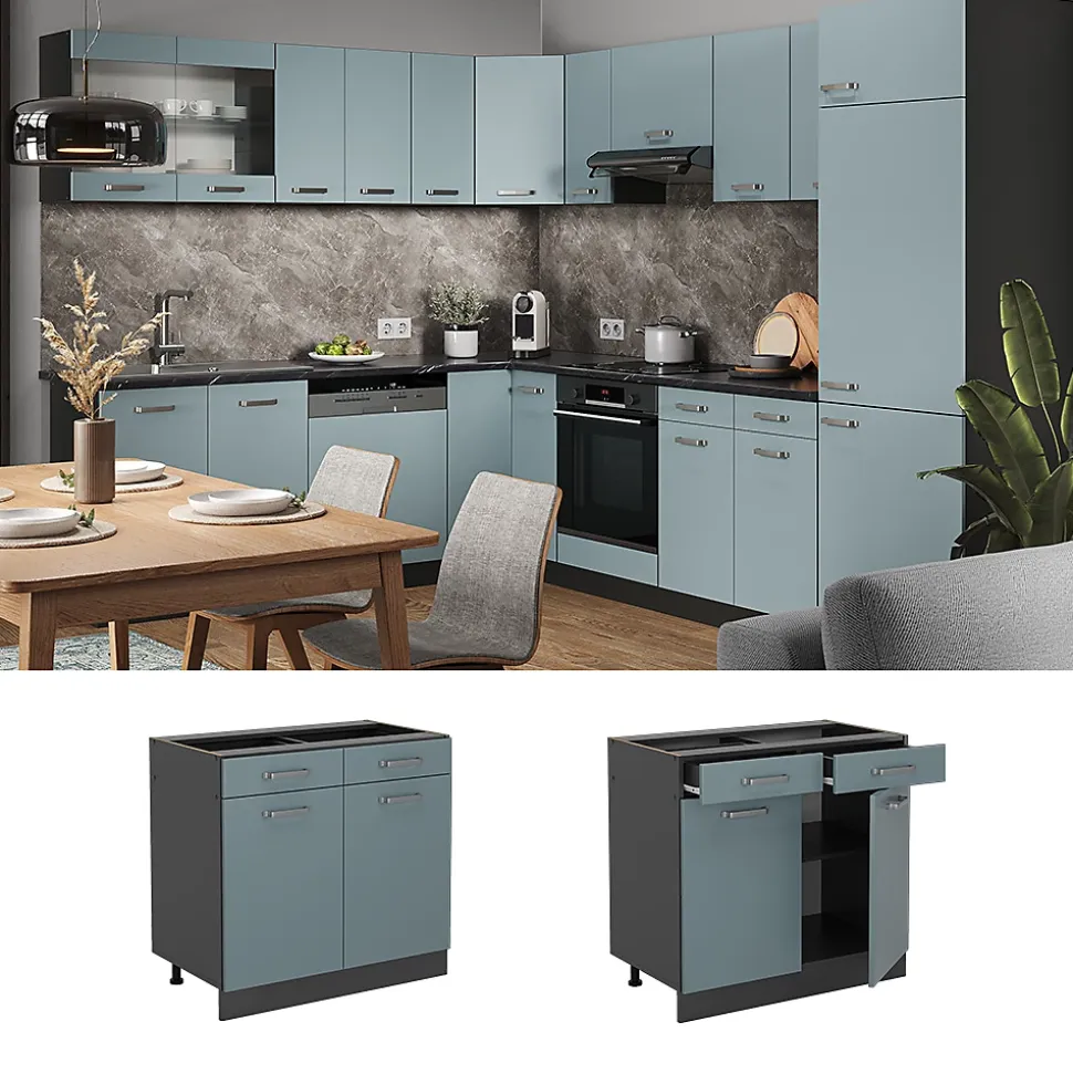 Vicco Meuble cuisine Bleu-gris 80cm sans PT