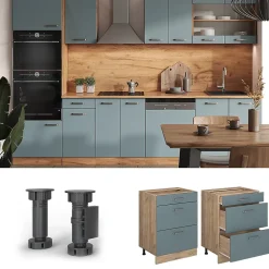 Vicco Meuble cuisine Bleu-gris 60cm avec tiroirs, sans PT