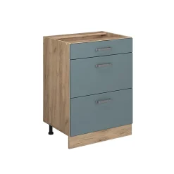 Vicco Meuble cuisine Bleu-gris 60cm avec tiroirs, sans PT