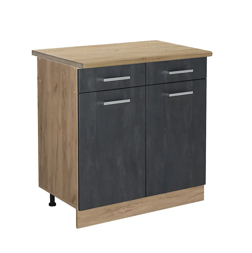 Vicco Meuble cuisine Béton noir 80cm PT Chêne