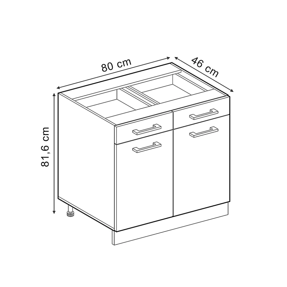 Vicco Meuble cuisine Béton noir 80cm PT Chêne