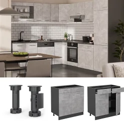 Vicco Meuble cuisine Béton 80cm sans PT