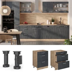 Vicco Meuble cuisine Béton noir 60cm sans PT