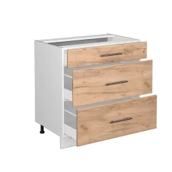 Vicco Meuble cuisine Chêne de force doré 80cm avec 3 tiroirs, sans PT