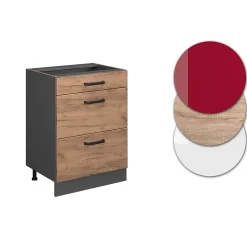 Vicco Meuble cuisine Chêne de force doré 60cm avec tiroirs, sans PT