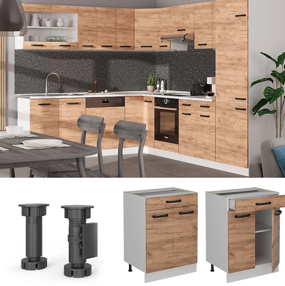 Vicco Meuble cuisine Chêne de force doré 60cm sans PT