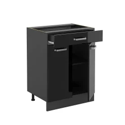 Vicco Meuble cuisine Noir Haute brillance 60cm avec tiroir, sans PT