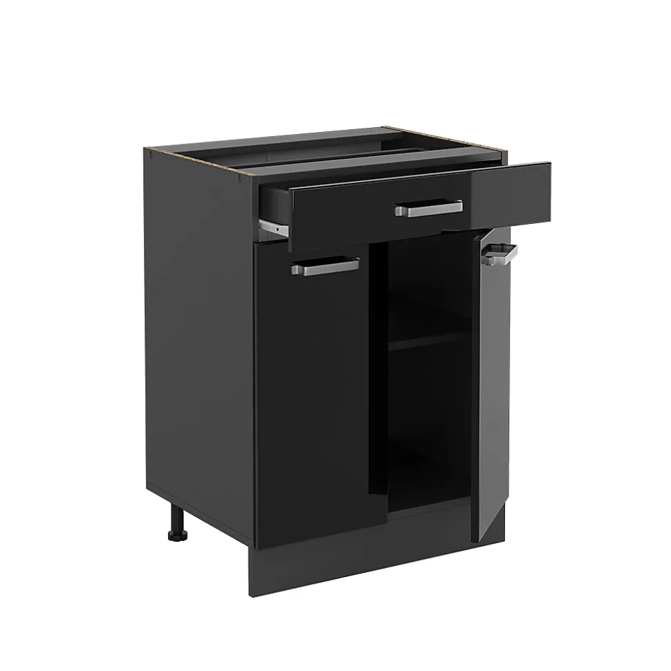 Vicco Meuble cuisine Noir Haute brillance 60cm avec tiroir, sans PT
