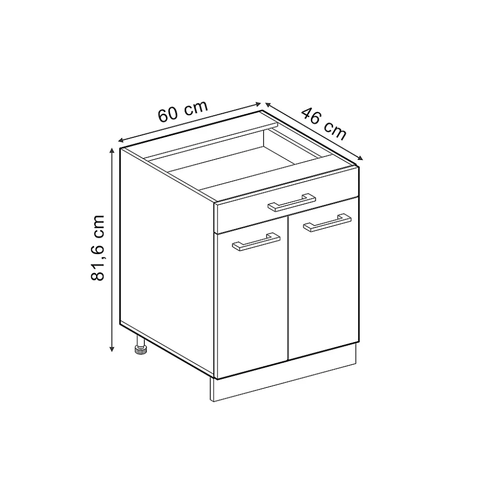 Vicco Meuble cuisine Noir Haute brillance 60cm avec tiroir, sans PT