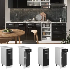 Vicco Meuble cuisine Noir Haute brillance 30cm sans PT