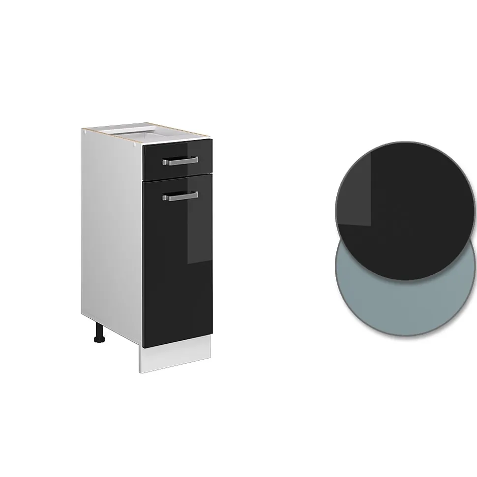 Vicco Meuble cuisine Noir Haute brillance 30cm sans PT