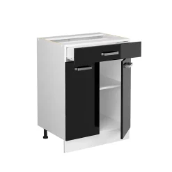 Vicco Meuble cuisine Noir Haute brillance 60cm avec tiroir, sans PT