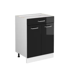 Vicco Meuble cuisine Noir Haute brillance 60cm avec tiroir, sans PT