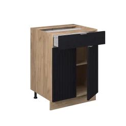 Vicco Meuble cuisine Noir rayé 60cm avec tiroir, sans PT