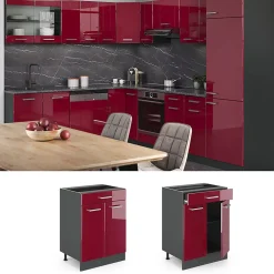 Vicco Meuble cuisine Rouge brillant 60cm avec tiroir, sans PT