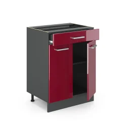 Vicco Meuble cuisine Rouge brillant 60cm avec tiroir, sans PT
