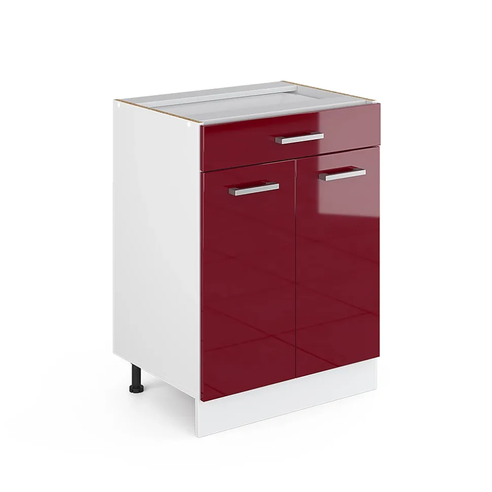 Vicco Meuble cuisine Rouge brillant 60cm avec tiroir, sans PT