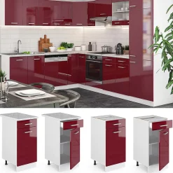 Vicco Meuble cuisine Rouge brillant 40cm sans PT