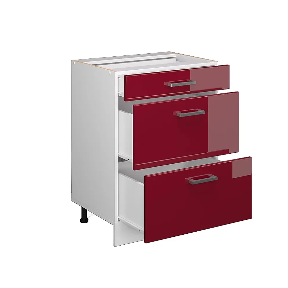 Vicco Meuble cuisine Rouge brillant 60cm avec tiroirs, sans PT