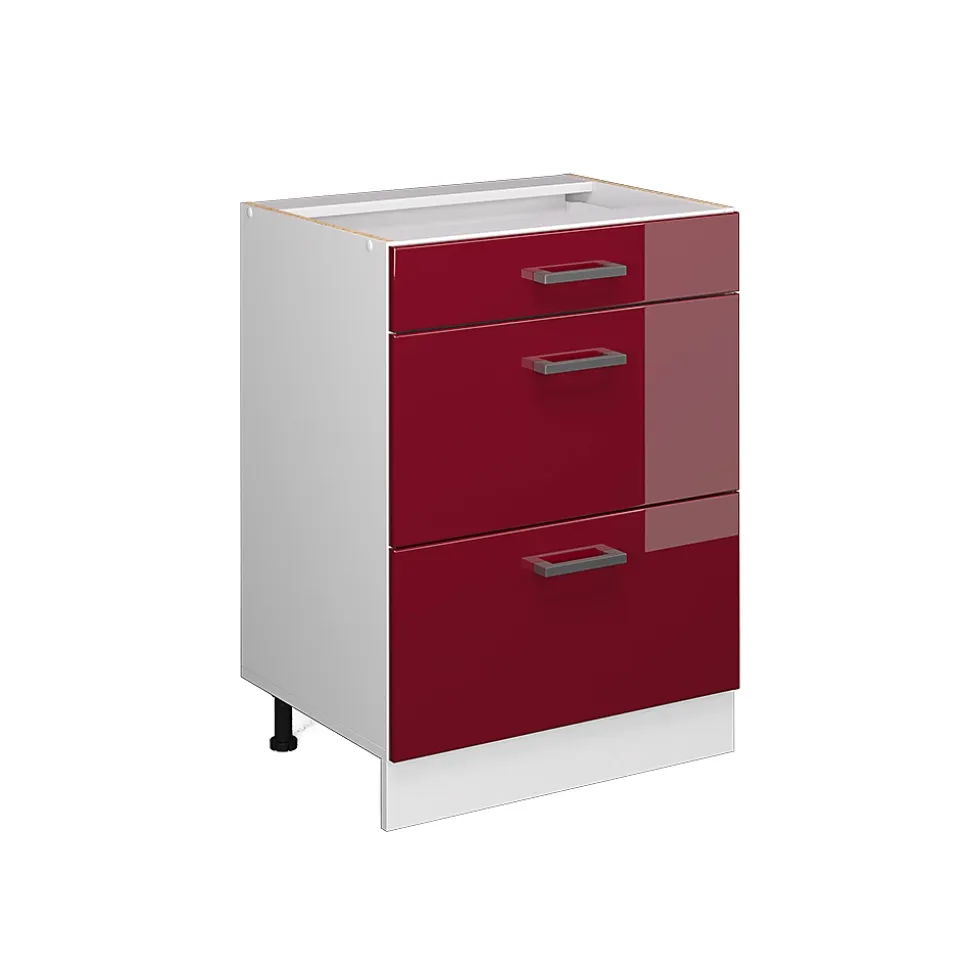 Vicco Meuble cuisine Rouge brillant 60cm avec tiroirs, sans PT