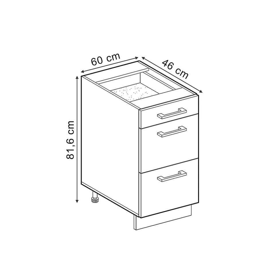 Vicco Meuble cuisine Rouge brillant 60cm avec tiroirs, sans PT