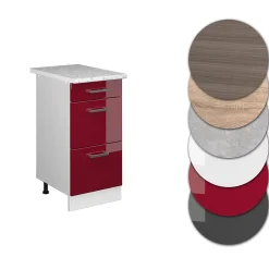 Vicco Meuble cuisine Rouge brillant 40cm avec tiroirs, PT Marbre