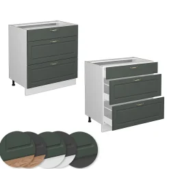 Vicco Meuble cuisine Vert Or Campagne 80cm avec 3 tiroirs, sans PT