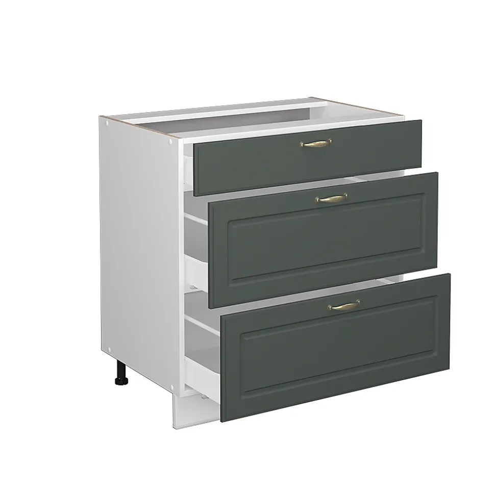 Vicco Meuble cuisine Vert Or Campagne 80cm avec 3 tiroirs, sans PT