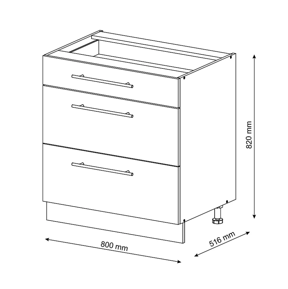 Vicco Meuble cuisine Vert Or Campagne 80cm avec 3 tiroirs, PT Chêne
