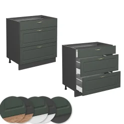 Vicco Meuble cuisine Vert Or Campagne 80cm avec 3 tiroirs, sans PT