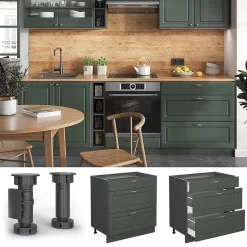 Vicco Meuble cuisine Vert Or Campagne 80cm avec 3 tiroirs, sans PT