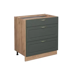 Vicco Meuble cuisine Vert Or Campagne 80cm avec 3 tiroirs, sans PT