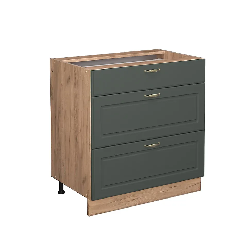 Vicco Meuble cuisine Vert Or Campagne 80cm avec 3 tiroirs, sans PT